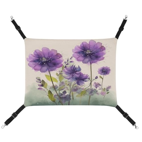 YJWANDL Bequeme Haustier-Hängematte, Aquarell-Stil, violette Blumen, Katzen-Hängematte, platzsparendes Leinenbett für kleine Hunde und Katzen, einfach zu installieren und tragbar von YJWANDL