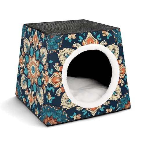 YJWANDL Space Capsule Haustierbett für Katzen und kleine Hunde, Vintage-Mandala-Blumen, 1-Druck, tragbares Haustierbett, kleines Haustierbett, gemütliches und maschinenwaschbares Haustiernest von YJWANDL