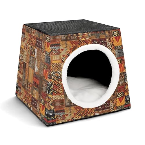 YJWANDL Space Capsule Haustierbett für Katzen und kleine Hunde, afrikanisches Textil, Patchwork-Druck, tragbares Haustierbett, kleines Haustierbett, gemütliches und maschinenwaschbares Haustiernest von YJWANDL