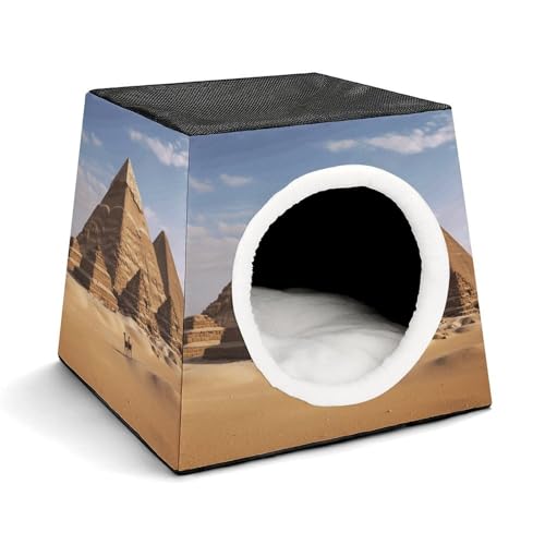 YJWANDL Space Capsule Haustierbett für Katzen und kleine Hunde, altes Ägypten, Pyramidendruck, tragbares Haustierbett, kleines Haustierbett, gemütliches und maschinenwaschbares Haustiernest von YJWANDL