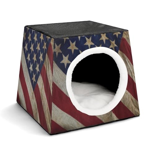 YJWANDL Space Capsule Haustierbett für Katzen und kleine Hunde, amerikanische Flagge, tragbares Haustierbett, kleines Haustierbett, gemütliches und maschinenwaschbares Haustiernest von YJWANDL