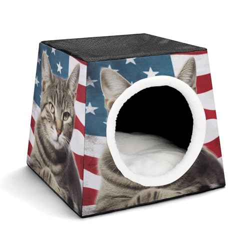 YJWANDL Space Capsule Haustierbett für Katzen und kleine Hunde, amerikanische Katze, USA-Flagge, tragbares Haustierbett, kleines Haustierbett, gemütliches und maschinenwaschbares Haustiernest von YJWANDL