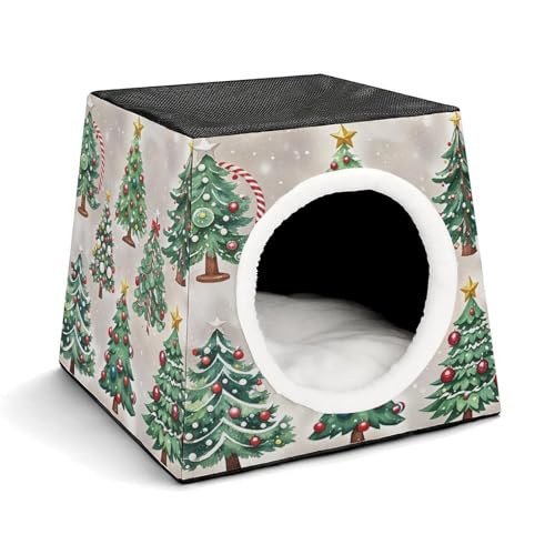 YJWANDL Space Capsule Haustierbett für Katzen und kleine Hunde, verschiedene Weihnachtsbäume bedruckt, tragbares Haustierbett, kleines Haustierbett, gemütliches und maschinenwaschbares Haustiernest von YJWANDL