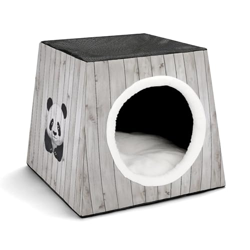 YJWANDL Space Capsule Haustierbett für Katzen und kleine Hunde, weißes Holz-Panda-Druck, tragbares Haustierbett, kleines Haustierbett, gemütliches und maschinenwaschbares Haustiernest von YJWANDL