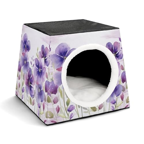 YJWANDL Weltraumkapsel-Haustierbett für Katzen und kleine Hunde, Aquarell, violette Blumen, tragbares Haustierbett, kleines Haustierbett, gemütliches und maschinenwaschbares Haustiernest von YJWANDL