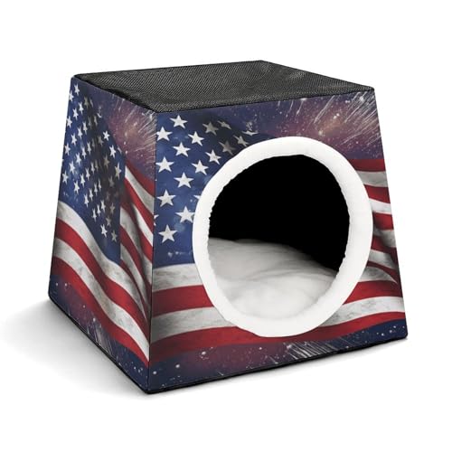 YJWANDL Weltraumkapsel Haustierbett für Katzen und kleine Hunde, USA-Flagge, tragbares Haustierbett, kleines Haustierbett, gemütliches und maschinenwaschbares Haustiernest von YJWANDL