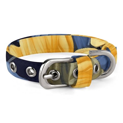 Haustierhalsband, blaue Basis, gelber Blumendruck, stilvolles Haustierzubehör, modisches Haustierhalsband, verstellbares Haustierhalsband, leichtes Haustierhalsband von YJWANDO