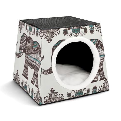 YJWANDO Capsule Pet Nest, Bohemian Elephant Pattern Print Cozy Space Capsule Design Pet Bed Capsule Pet Bed Small Pet Bed Ideal for Small Cats and Dogs von YJWANDO