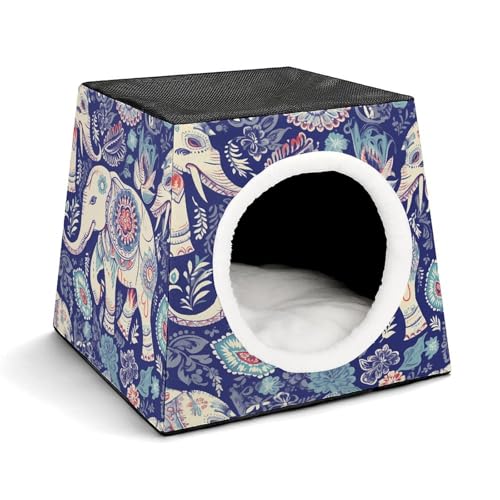 YJWANDO Capsule Pet Nest, Boho Elephant Print Cozy Space Capsule Design Pet Bed Capsule Pet Bed Small Pet Bed Ideal for Small Cats and Dogs von YJWANDO