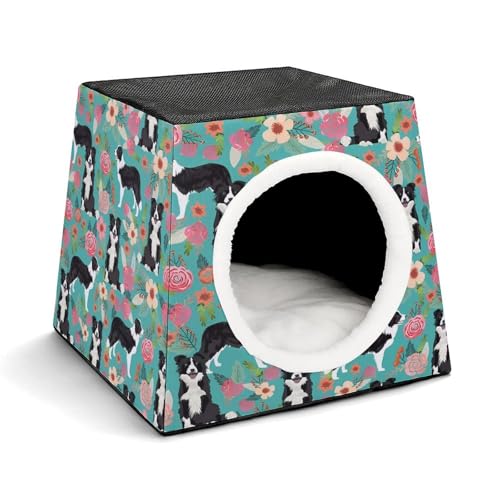 YJWANDO Capsule Pet Nest, Border Collie Florals Print Cozy Space Capsule Design Pet Bed Capsule Pet Bed Small Pet Bed Ideal for Small Cats and Dogs von YJWANDO