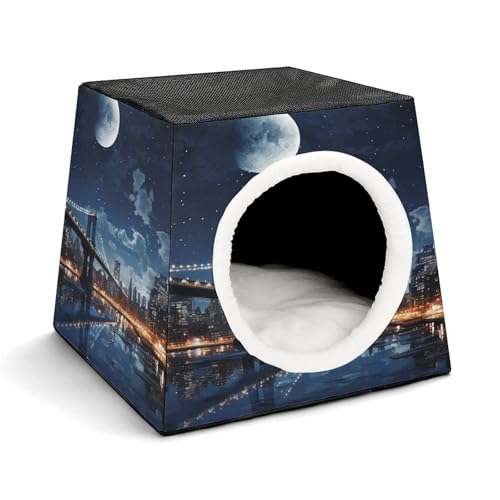 YJWANDO Capsule Pet Nest, Moon Light New York City Print Cozy Space Capsule Design Pet Bed Capsule Pet Bed Small Pet Bed Ideal for Small Cats and Dogs von YJWANDO