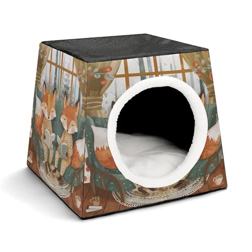 YJWANDO Capsule Pet Nest, Two Füchse are Reading Print Cozy Space Capsule Design Pet Bed Capsule Pet Bed Small Pet Bed Ideal for Small Cats and Dogs von YJWANDO