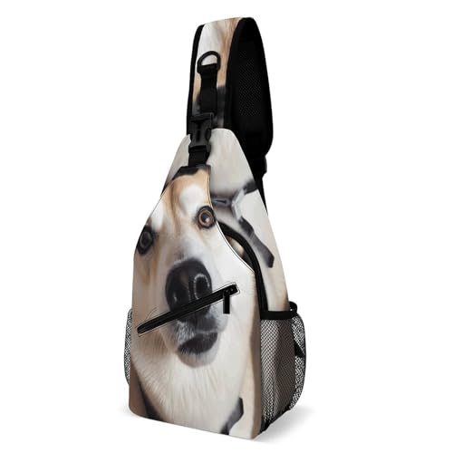 YJWANDO Crossbody-Brusttasche, Tier-Hunde-Fotodruck, Schulter-Brusttasche, Schultertasche, lässiger Schulterrucksack, Stil, 38 x 20 cm, modern von YJWANDO