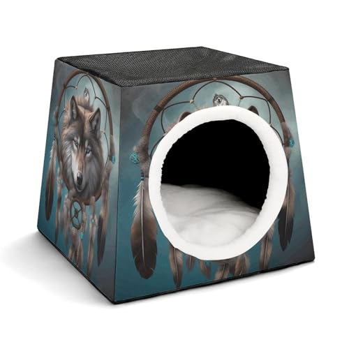 YJWANDO Kapsel Haustier Nest, 3D Wolf Traumfänger Druck Gemütlich Weltraumkapsel Design Haustierbett Kapsel Haustierbett Kleines Haustierbett Ideal für Kleine Katzen und Hunde von YJWANDO