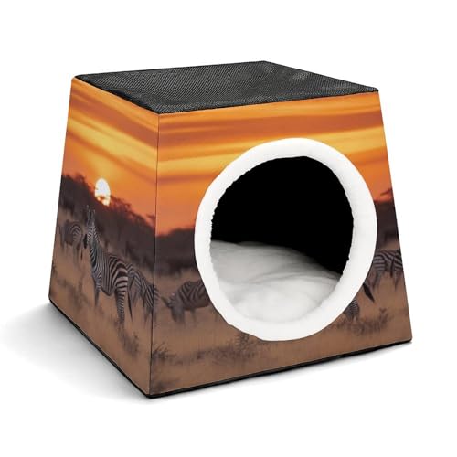 YJWANDO Kapsel-Haustiernest, Afrika, Sonnenuntergang, Zebradruck, gemütliches Weltraumkapsel-Design, Haustierbett, kleines Haustierbett, ideal für kleine Katzen und Hunde von YJWANDO