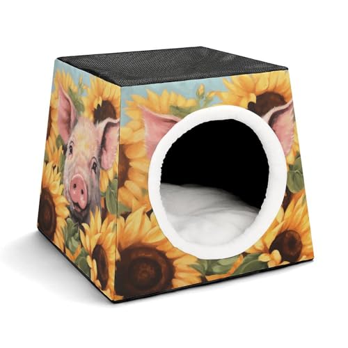 YJWANDO Kapsel-Haustiernest, Schwein mit Sonnenblumen-Druck, gemütliches Raumkapsel-Design, Haustierbett, Kapsel-Haustierbett, kleines Haustierbett, ideal für kleine Katzen und Hunde von YJWANDO