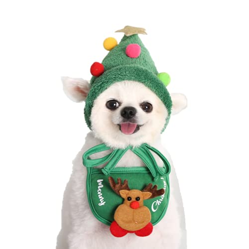 Haustier Kostüm Set Weihnachtenmütze Lätzchen Set Hund Katze Elch Weihnachtsmann Hut Speichel Handtuch Verstellbar Niedliche Kostüm Requisten Haustierkleidung für Weihnachten Ostern Festival Party von YJZQ