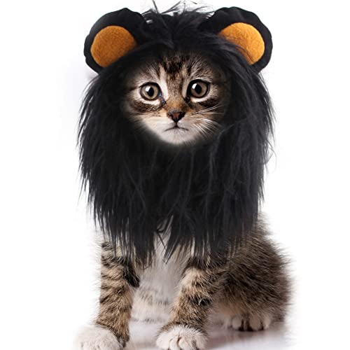 Hundekostüm Löwenmähne, Haustier Perücke, Löwe Mähne mit Ohren, Löwe Haar Kopfbedeckung für Katzen, Hunde, Verstellbar Niedliche Cosplay Kostüm für Halloween Weihnachten Ostern Festival Party von YJZQ