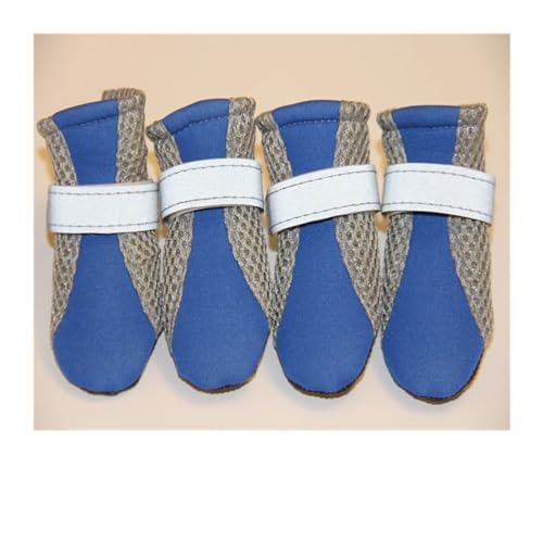 Atmungsaktive Haustier-Hundeschuhe, wasserdichtes Outdoor-Gehnetz, weiche Sommer-Haustierschuhe, nachtsichere reflektierende Stiefel, kompatibel mit kleinen mittelgroßen Hunden (Color : A-Blue, Size von YKAIG