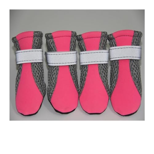 Atmungsaktive Haustier-Hundeschuhe, wasserdichtes Outdoor-Gehnetz, weiche Sommer-Haustierschuhe, nachtsichere reflektierende Stiefel, kompatibel mit kleinen mittelgroßen Hunden (Color : A-Rose red, von YKAIG