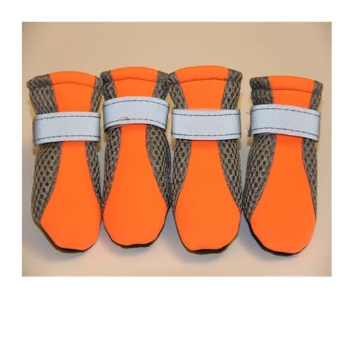 Atmungsaktive Haustier-Hundeschuhe, wasserdichtes Outdoor-Gehnetz, weiche Sommer-Haustierschuhe, nachtsichere reflektierende Stiefel, kompatibel mit kleinen mittelgroßen Hunden (Color : A-orange, SI von YKAIG