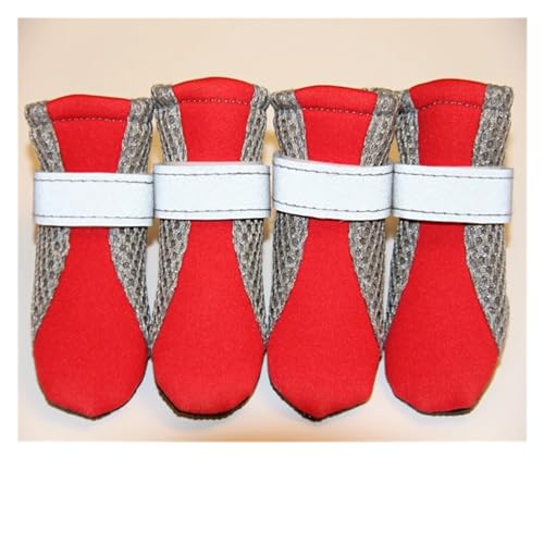 Atmungsaktive Haustier-Hundeschuhe, wasserdichtes Outdoor-Gehnetz, weiche Sommer-Haustierschuhe, nachtsichere reflektierende Stiefel, kompatibel mit kleinen mittelgroßen Hunden (Color : A-red, Size von YKAIG