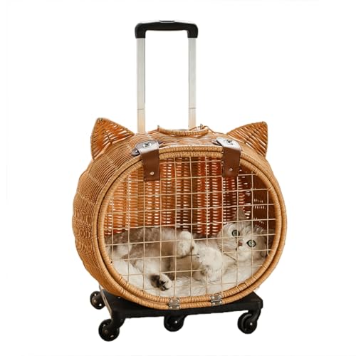 Katzen-Trolley-Koffer, Handgefertigte Rattan-Katzentasche, Reisende Haustier-Tragetasche, Outdoor-Tragetasche for Kleintiere, Geeignet for Kleine Tiere Bis Ca. 13 Kg von YKANYN