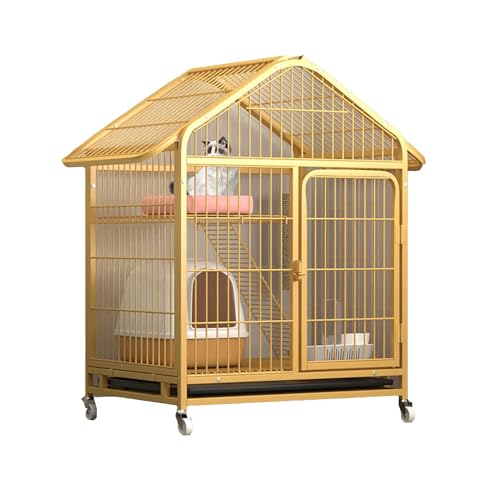 Zweistöckiges Katzenhaus, Katzenkäfig Aus Draht, Multifunktionales Katzenhaus Mit Universalrädern, Katzenvilla Mit Verschließbarer Eisentür, Katzenkratzbaum, L28 X B21 X H38(Yellow) von YKANYN