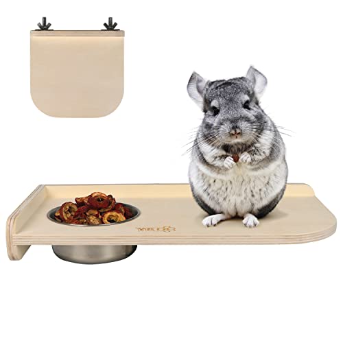 Chinchilla Holz Plattform Set, Chinchilla Käfig Plattform mit Futternapf Kleintiere Käfig Zubehör für Chinchilla Eichhörnchen Rennmäuse Zuckergleiter Hamster (Futterplattform + kleine Plattform) von YKD