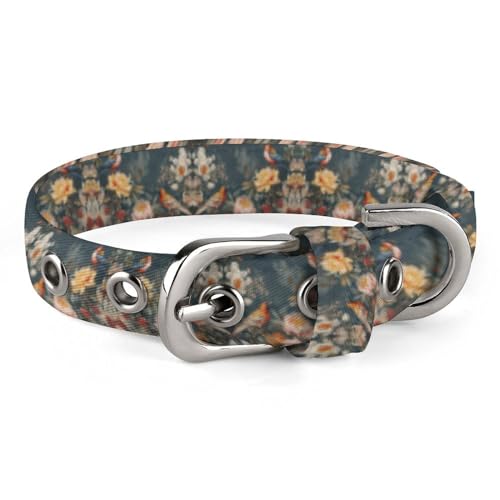 YKHESA Hundehalsband mit Blumen- und Vogel-Aufdruck, verstellbar, weich, Hundehalsbänder für mittelgroße und kleine Hunde, mit Sicherheitsverriegelung von YKHESA