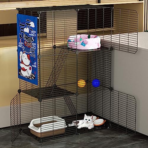 Katzen-Laufstall，. Katzengehege, Drahtkäfig for Hunde, DIY-Katzenlaufstall mit Katzentoilette und Katzenhängematte, abnehmbar und faltbar, einfach zu montieren(75 * 39 * 109cm/29 * 15 * 47in(Black)) von YKMYXZ