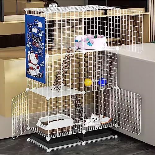 Katzen-Laufstall，. Katzengehege, Drahtkäfig for Hunde, DIY-Katzenlaufstall mit Katzentoilette und Katzenhängematte, abnehmbar und faltbar, einfach zu montieren(75 * 39 * 120cm/29 * 15 * 47in) von YKMYXZ