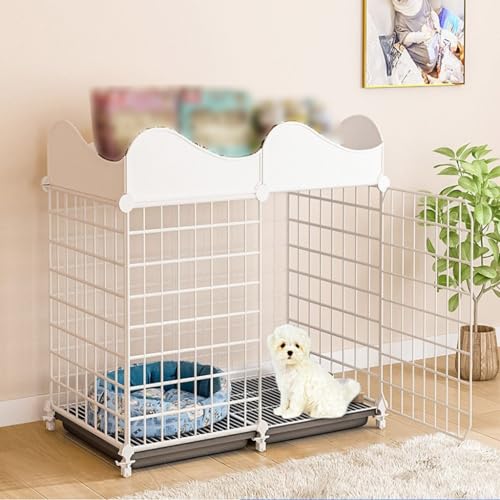 Pet's Home， Hundekäfig mit Aufbewahrungsstange, Käfig mit Tablett, Abnehmbarer DIY-Zaun, Zwei Farben zur Auswahl, geeignet for Kätzchen, Welpen(White 61x75x39cm) von YKMYXZ