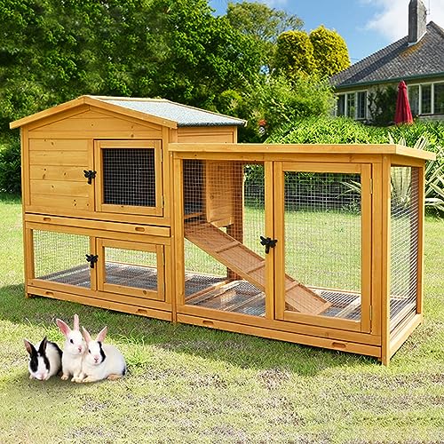 Pet's Home， Kaninchenkäfig for den Innenbereich, großer Kaninchenkäfig, Hühnerstall for den Innenbereich, Hundezaun, 2-stufiger Terrassen-Kaninchenkäfig mit herausziehbarer Tablettrampe(C1,178*56*95CM von YKMYXZ