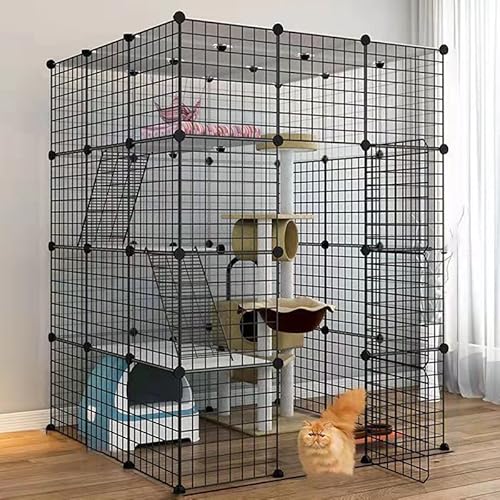 Pet's Home， Katzengehege, Hundekäfige for kleine Hunde im Innenbereich, Haustier-Laufstall for Katzen, Abnehmbarer extra großer Katzenlaufstall, Kleintierkäfig mit Türen(111 * 111 * 146cm) von YKMYXZ