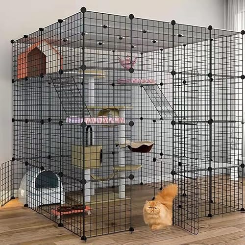 Pet's Home， Katzengehege, Hundekäfige for kleine Hunde im Innenbereich, Haustier-Laufstall for Katzen, Abnehmbarer extra großer Katzenlaufstall, Kleintierkäfig mit Türen(147 * 147 * 146cm) von YKMYXZ