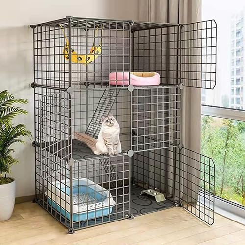 Pet's Home， Katzengehege, Hundekäfige for kleine Hunde im Innenbereich, Haustier-Laufstall for Katzen, Abnehmbarer extra großer Katzenlaufstall, Kleintierkäfig mit Türen(75 * 49 * 109cm) von YKMYXZ