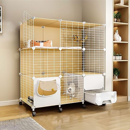 Pet's Home， Katzenkäfig mit Katzentoilette, DIY-Katzenlaufstall for den Innenbereich, halbgeschlossener Kätzchenkäfig, Katzenhaus mit Rad, abnehmbare Zwinger aus Metalldraht, großer Übungsplatz(109x39 von YKMYXZ