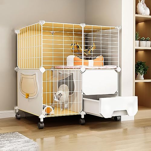 Pet's Home， Katzenkäfig mit Katzentoilette, DIY-Katzenlaufstall for den Innenbereich, halbgeschlossener Kätzchenkäfig, Katzenhaus mit Rad, abnehmbare Zwinger aus Metalldraht, großer Übungsplatz(75x39x von YKMYXZ