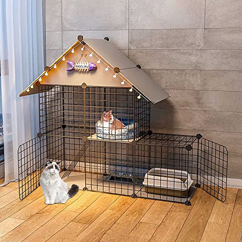 Pet's Home， Katzenlaufstall, Laufstall, 2-stöckig, Katzengehege, Innenzwinger, Katzenkäfig, Kätzchenlaufstall, Frettchenkäfig, Hundekäfige for kleine Hunde(Black,111x39x110cm) von YKMYXZ