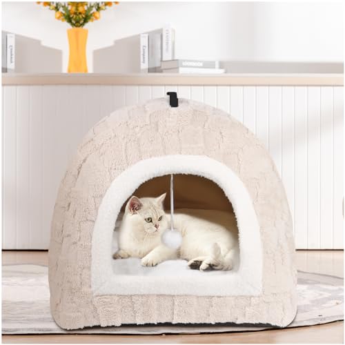 Katzenbetten für Indoor-Katzen - Niedliche Katzenbetthöhle mit Hängespielzeug Beruhigende gemütliche weiche Katzenhütte Keine Verformung Haustierbett Kleine niedliche Katzenhäuser mit abnehmbarem, von YKSAY