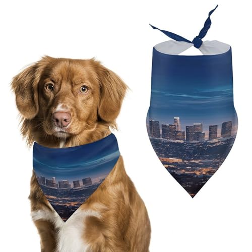 Premium-Haustier-Schal, Los Angeles Skyline-Druck, weich und atmungsaktiv, Dreieckstuch für Hunde und Katzen, perfekt für den Alltag oder besondere Anlässe von YKUDBN