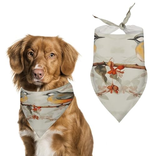 Premium-Haustier-Schal, Motiv: Vögel, Vintage-Kunstdruck, weich und atmungsaktiv, Dreieckstuch für Hunde und Katzen, perfekt für den Alltag oder besondere Anlässe von YKUDBN