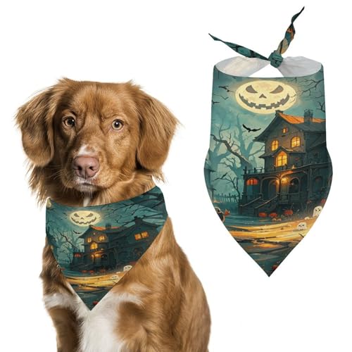 Premium-Haustier-Schal, verlassener Kunst-Halloween-Druck, weiches und atmungsaktives Dreieckstuch für Hunde und Katzen, perfekt für den täglichen Gebrauch oder besondere Anlässe von YKUDBN