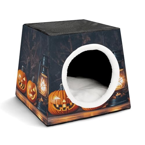 YKUDBN Cozy Capsule Pet Nest for Small Cats and Dogs, A Jack-o'-Lantern with A Smiley Face Print Portable Pet Nest Small Pet Nest Capsule Design Pet Nest Small Animal Nest von YKUDBN