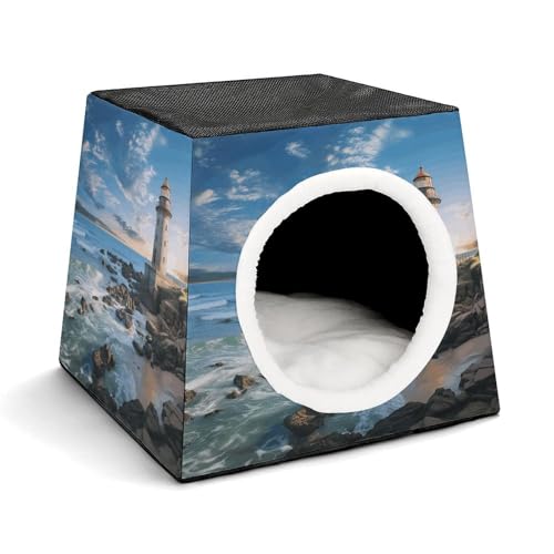 YKUDBN Cozy Capsule Pet Nest for Small Cats and Dogs, Beach Lighthouse Print Portable Pet Nest Small Pet Nest Capsule Design Pet Nest Small Animal Nest von YKUDBN