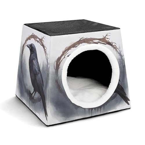 YKUDBN Cozy Capsule Pet Nest for Small Cats and Dogs, Black Crow Print Portable Pet Nest Small Pet Nest Capsule Design Pet Nest Small Animal Nest von YKUDBN