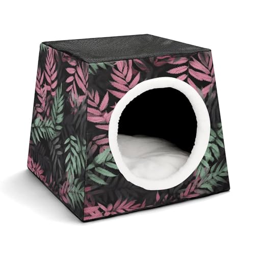 YKUDBN Cozy Capsule Pet Nest for Small Cats and Dogs, Black Green Leaves Print Portable Pet Nest Small Pet Nest Capsule Design Pet Nest Small Animal Nest von YKUDBN