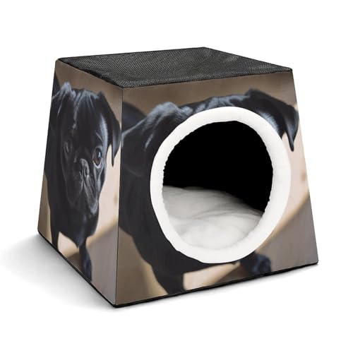 YKUDBN Cozy Capsule Pet Nest for Small Cats and Dogs, Black Pug Dog Puppy Print Portable Pet Nest Small Pet Nest Capsule Design Pet Nest Small Animal Nest von YKUDBN