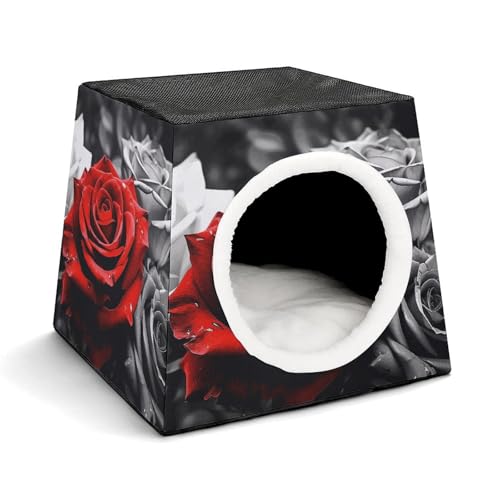 YKUDBN Cozy Capsule Pet Nest for Small Cats and Dogs, Black White and Red Roses Print Portable Pet Nest Small Pet Nest Capsule Design Pet Nest Small Animal Nest von YKUDBN